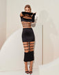 Fashion mesh splicing perspective hip hugging skirt, high waist slim fit long dress