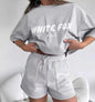 Fashion Casual Loose Trend Letter English Printed T-shirt Shorts Suit Women