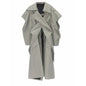 Silhouette grey green trench coat with women's drawstring design loose and versatile drawstring waist cinched long jacket