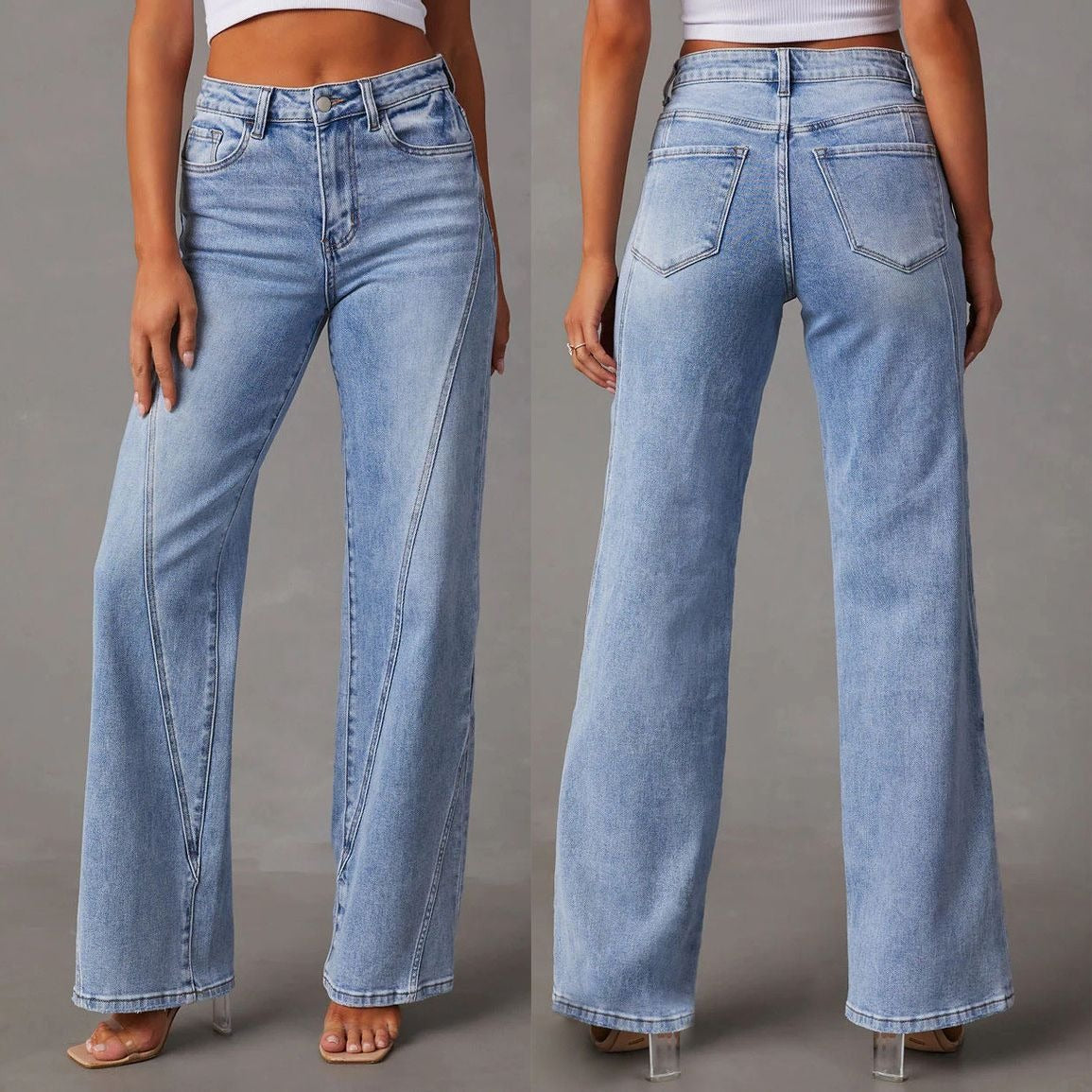 Fashionable loose patchwork wide leg women's jeans for women