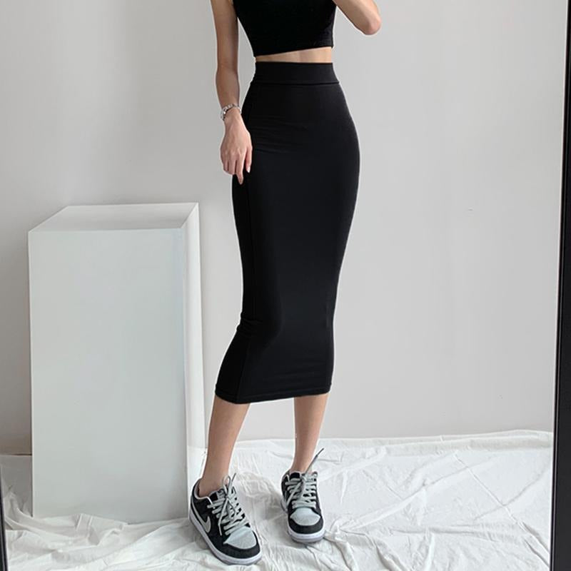 Straight tube skirt comfortable elastic slim fit women's hip hugging skirt mid length skirt