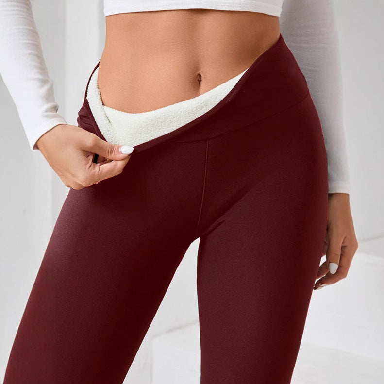 Women's autumn and winter high waisted leggings, warm pants, yoga pants, with added velvet and thickened light plate lamb wool leggings