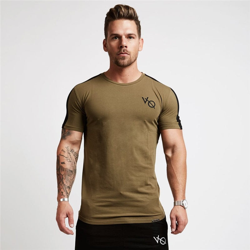 Spor T Shirt Erkek Pamuklu O-Boyun Spor Salonu Antrenman T Shirt Erkek Elastik Sıkı Koşu T Shirt Spor Vücut Geliştirme Fitness Gömleği