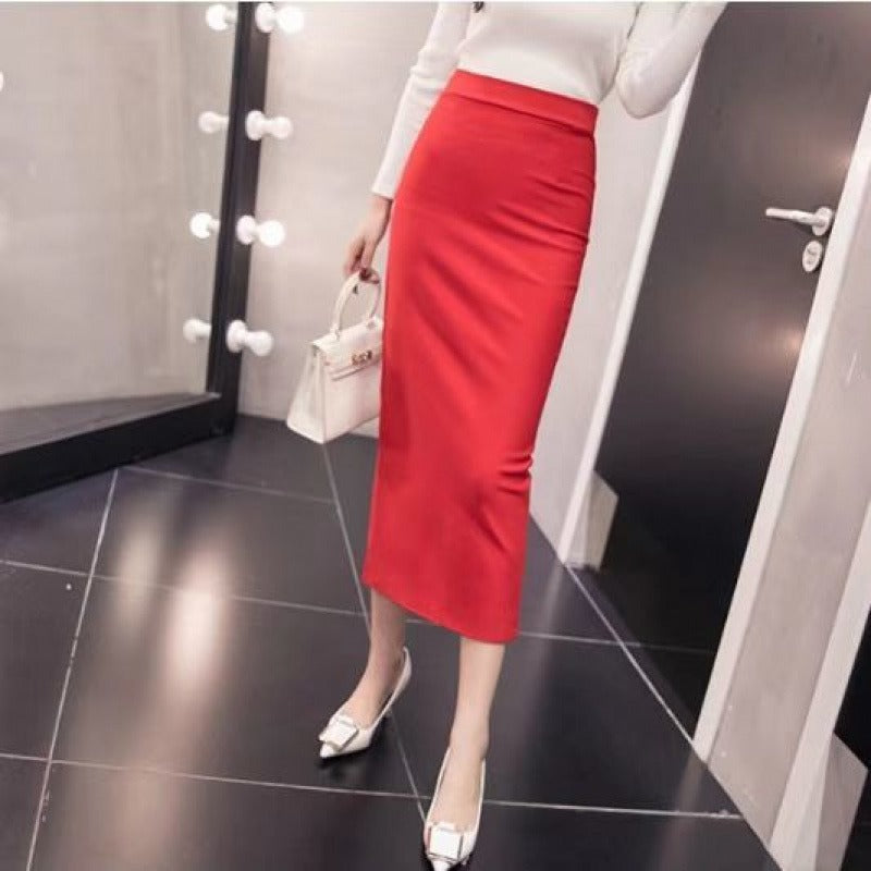 Straight tube skirt comfortable elastic slim fit women's hip hugging skirt mid length skirt