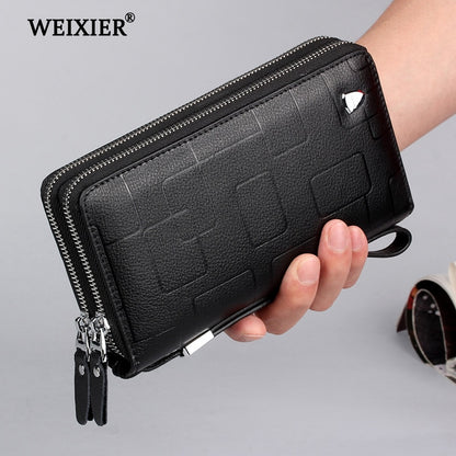 WEIXIER  New Genuine Leather Clutch Cellphone Long Wallet Men's Simple Multifunctional Cow Leather Zipper Money Business bag