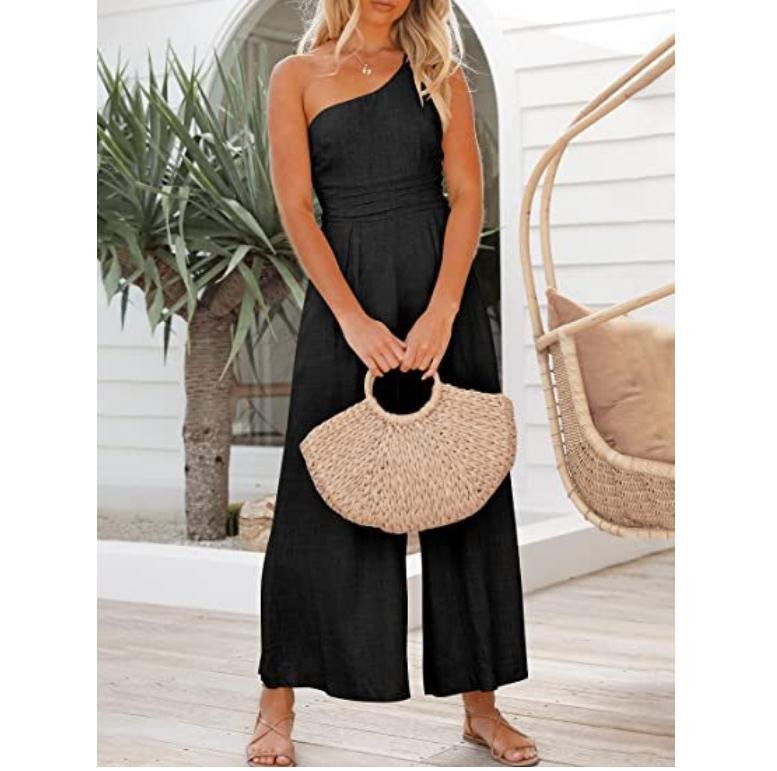 Women's sexy camisole waist wide leg sleeveless cotton linen jumpsuit