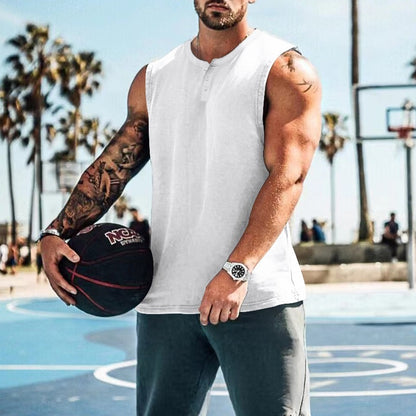 Summer Mens Youth Sports Basketball Tank Top Large Round Neck Button up Sleeveless T shirt Mens Sweetheart