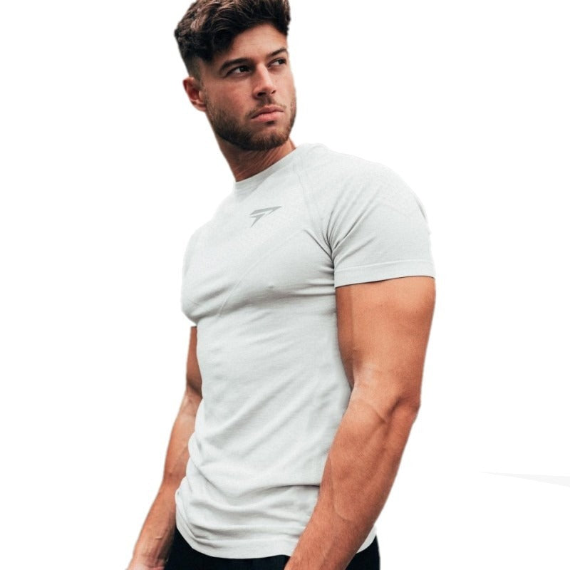 Fitness Brother Erkek Koşu Spor Slim Fit Kısa Kollu Hızlı Kuruyan Giysiler Süt İpek Hızlı Kuruyan Antrenman Tişörtü