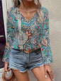 Women's Boho shirt Paisley printed V-neck long sleeved shirt Women's clothing