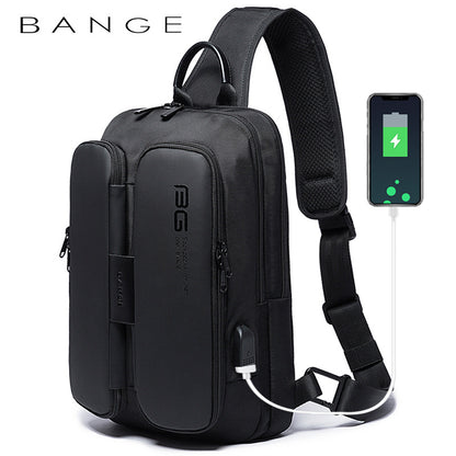 BANGE New Fashion Trend Leisure Outdoor Technology USB Cool Shoulder Bag Chest Bag for Men