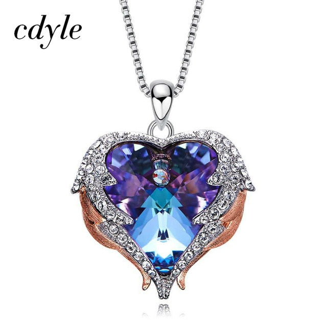 Cdyle Angel Wings Necklace Crystals from Swarovski Necklaces Fashion Jewelry For Women Heart Of Angel Mother's Day Gifts