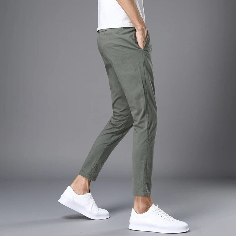 New Men's Slim Fit Summer Thin Cotton Ankle-Length Pants men Fashion Leisure Versatile Joggers Black Trousers Male luxury brand