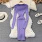 Round necked knitted buttocks bottom skirt with tight elastic sexy sweater dress for women