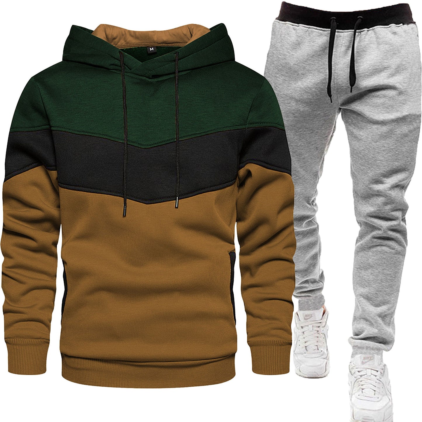 Dreifarbiger Hoodie-Sportanzug für Herren, modisch und lässig, Frühlings- und Herbstspleiß-Kapuzenoberteil, lange Hosen, zweiteiliges Set