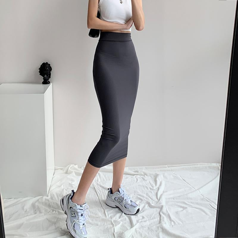 Straight tube skirt comfortable elastic slim fit women's hip hugging skirt mid length skirt