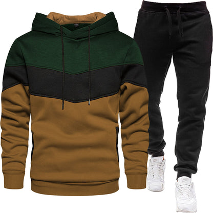 Dreifarbiger Hoodie-Sportanzug für Herren, modisch und lässig, Frühlings- und Herbstspleiß-Kapuzenoberteil, lange Hosen, zweiteiliges Set