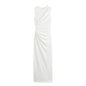 Wrinkled silk screen printed slim fit MIDI dress