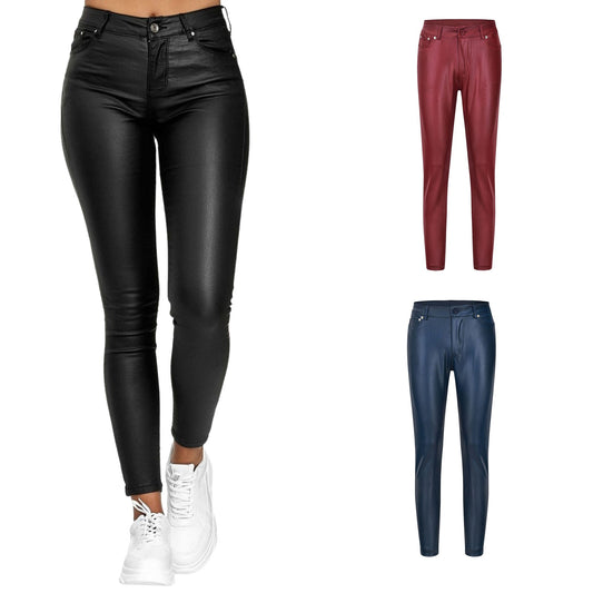 New European and American Women's Casual Pants Leggings PU Leather Pants