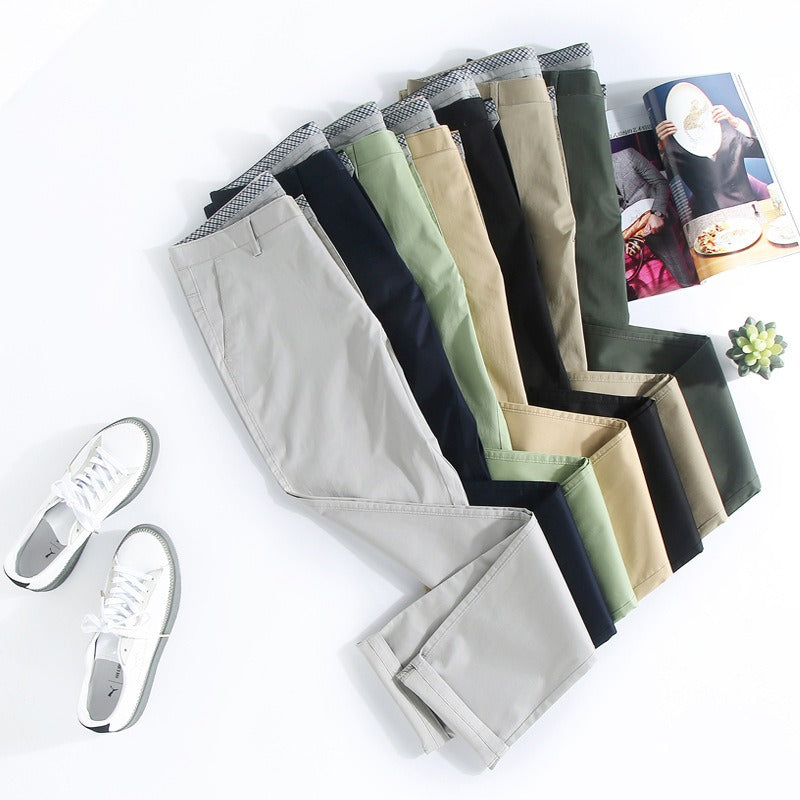 Men's casual pants fashionable stretch cotton slim fit straight leg long pants thin men's pants