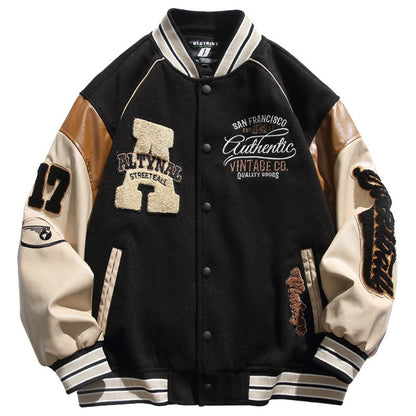 Baseball jersey men's spring and autumn haute couture jacket, couple patchwork trendy jacket