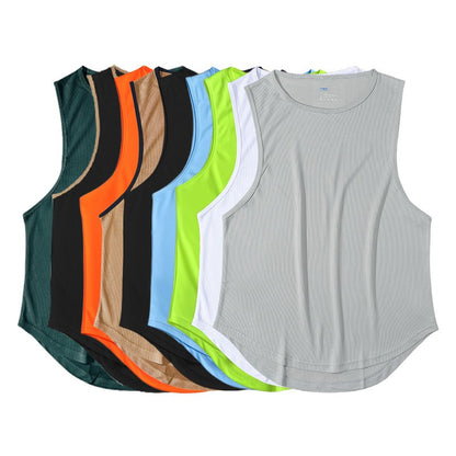 Summer Marathon Quick Dried Sports Tank Top Mens Sleeveless Canister Running Training Basketball Loose Fit Tank Top