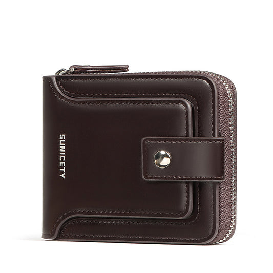 RFID Anti-Theft Brush Vintage Zipper Wallet Horizontal Type Driver's License Airtag Card Bag Manual Wallet