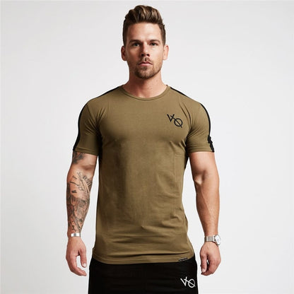 Sport T Shirt Men Cotton O-Neck Gym Training T shirt men Elastic tight Running T shirt Sport Bodybuilding Fitness shirt