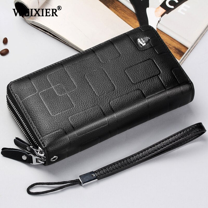 WEIXIER  New Genuine Leather Clutch Cellphone Long Wallet Men's Simple Multifunctional Cow Leather Zipper Money Business bag