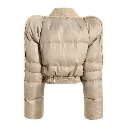 Cotton jacket with tower shoulder zipper plush splicing quilting exaggerated silhouette flying shoulder cotton jacket