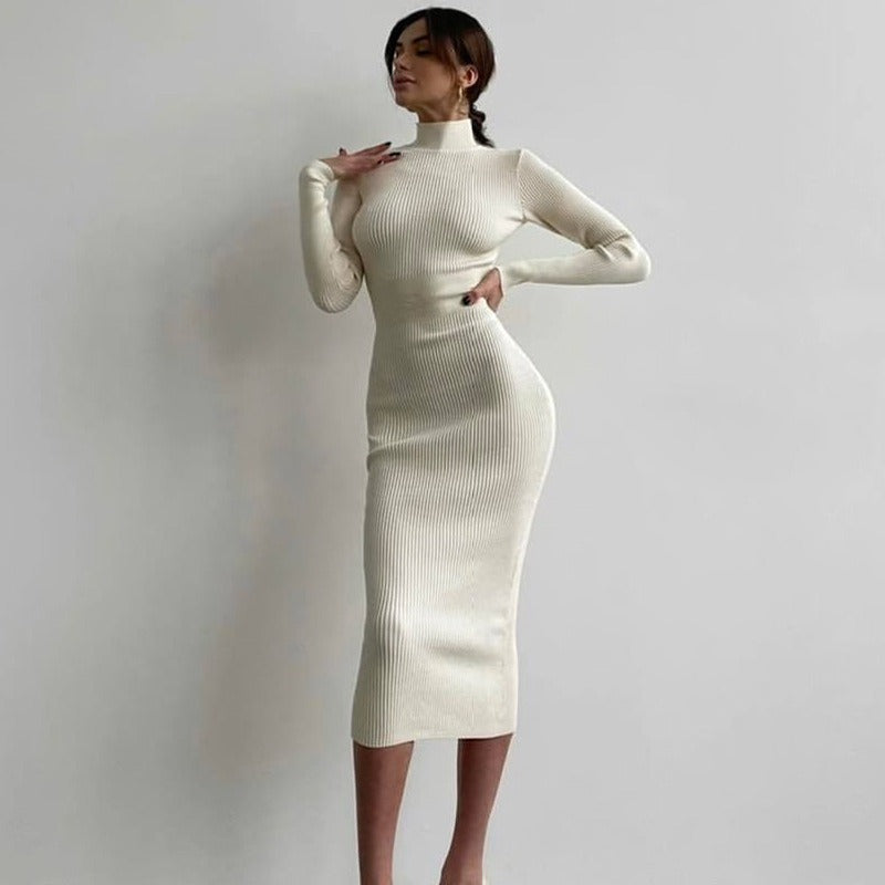 Knitted skirt women's solid color woolen tight fitting sexy dress