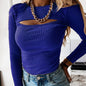 Sexy chest hollow short sleeved ribbed top for women's fashion sexy T-shirt