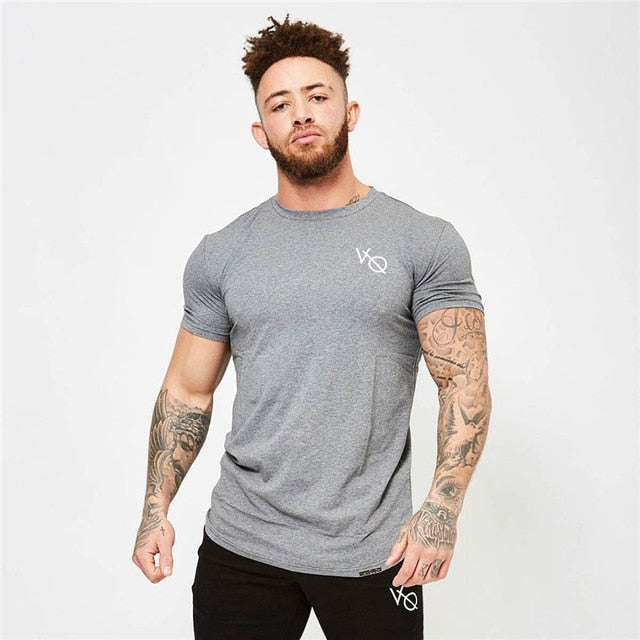 Sport T Shirt Men Cotton O-Neck Gym Training T shirt men Elastic tight Running T shirt Sport Bodybuilding Fitness shirt