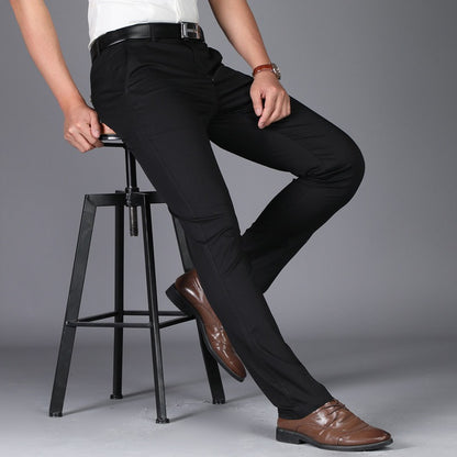 Men's casual pants fashionable stretch cotton slim fit straight leg long pants thin men's pants