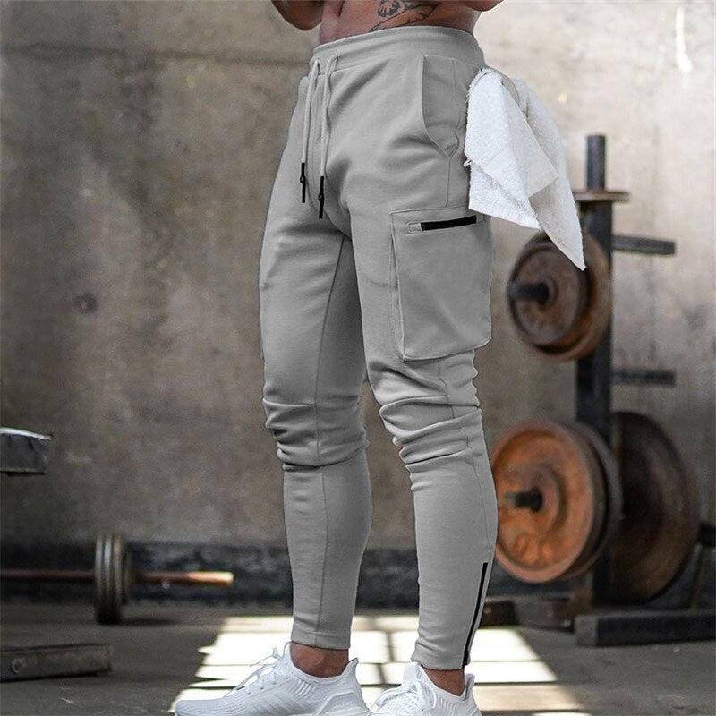 Mens Jogger Sweatpants Man Gyms Workout Fitness Cotton Trousers Male Casual Fashion Skinny Track Pants Zipper design Pants