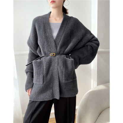 Heavy cargo temperament imitates mink fur sweater jacket women's loose and lazy thick knitted cardigan without shedding hair