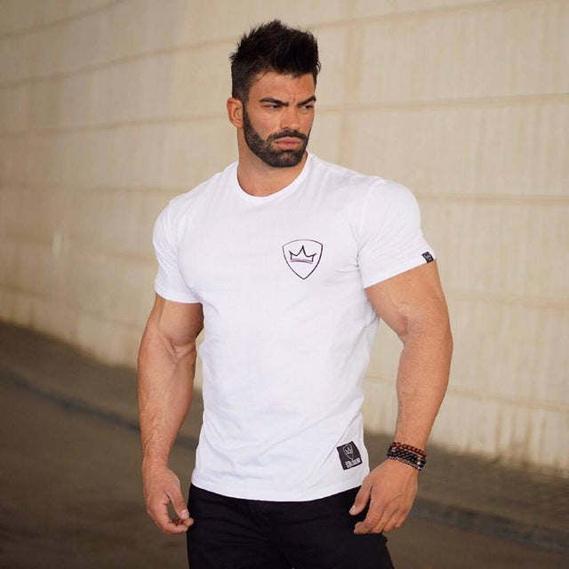 Spor T Shirt Erkek Pamuklu Kuru Fit Spor Salonu Antrenman T-Shirt Erkek Rashgard Koşu Gömleği Spor Giyim Spor Vücut Geliştirme Gömleği Fitness Üst