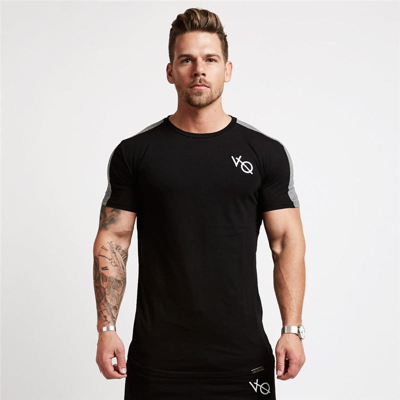 Spor T Shirt Erkek Pamuklu O-Boyun Spor Salonu Antrenman T Shirt Erkek Elastik Sıkı Koşu T Shirt Spor Vücut Geliştirme Fitness Gömleği