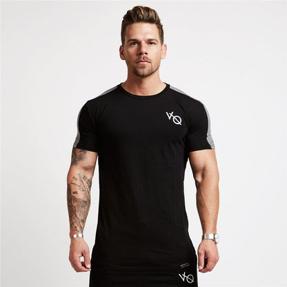 Sport T Shirt Men Cotton O-Neck Gym Training T shirt men Elastic tight Running T shirt Sport Bodybuilding Fitness shirt