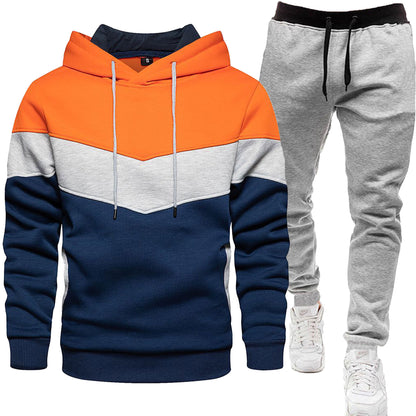 Dreifarbiger Hoodie-Sportanzug für Herren, modisch und lässig, Frühlings- und Herbstspleiß-Kapuzenoberteil, lange Hosen, zweiteiliges Set