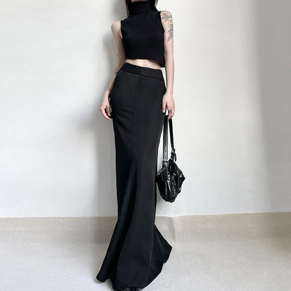 High waisted and elegant fishtail long skirt, sexy buttocks wrapped one step skirt