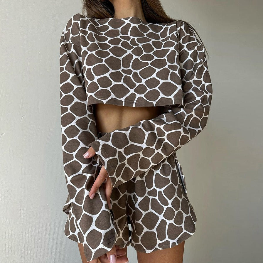 Printed loose short sleeved shorts, pajamas, two-piece set for women's home wear