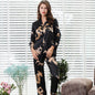 Simulated silk couple sleepwear new long sleeved set men's and women's V-neck silk printed dragon and phoenix home clothes