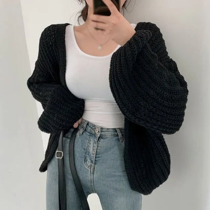 Vintage Women Cardigan Sweater Harajuku Lantern Sleeve Casual Korean Fall Streetwear Tops Coat Chic Lazy Wind Y2K Sweater