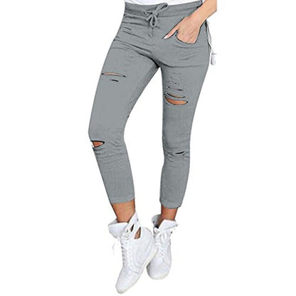 Skinny Jeans Women Denim Pants Holes Destroyed Knee Pencil Pants Casual Trousers Black White Stretch Ripped Jeans