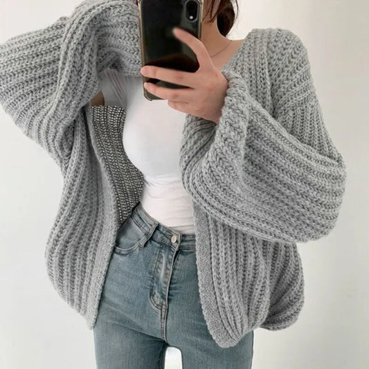 Vintage Women Cardigan Sweater Harajuku Lantern Sleeve Casual Korean Fall Streetwear Tops Coat Chic Lazy Wind Y2K Sweater