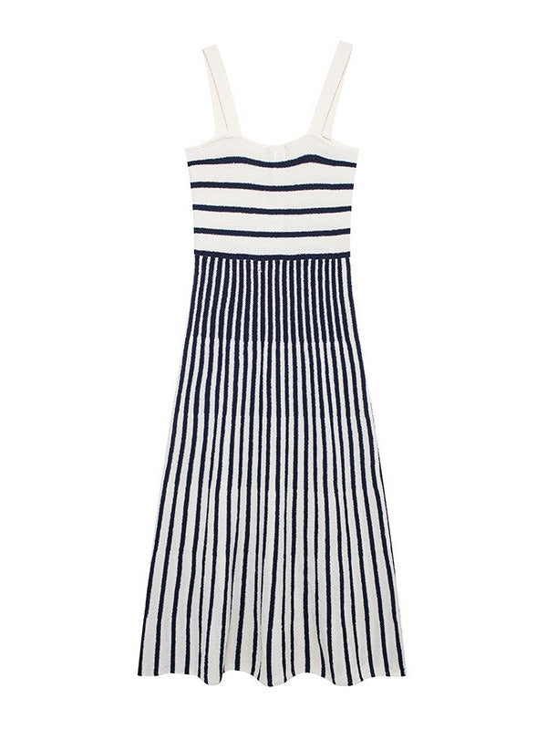 Women's Autumn Dress with Diagonal Knitted Stripes