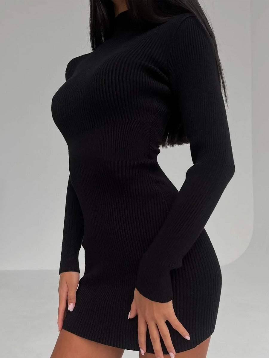 Knitted skirt women's solid color woolen tight fitting sexy dress