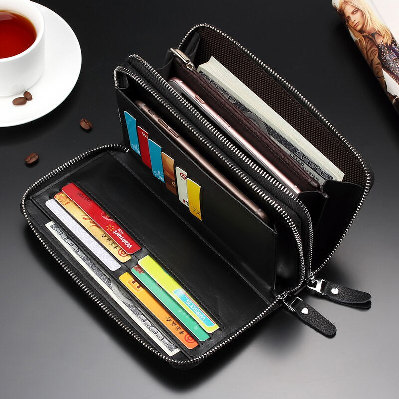 WEIXIER  New Genuine Leather Clutch Cellphone Long Wallet Men's Simple Multifunctional Cow Leather Zipper Money Business bag