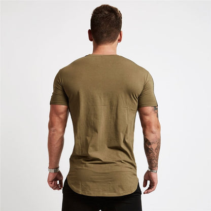 Sport T Shirt Men Cotton O-Neck Gym Training T shirt men Elastic tight Running T shirt Sport Bodybuilding Fitness shirt