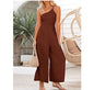 Women's sexy camisole waist wide leg sleeveless cotton linen jumpsuit